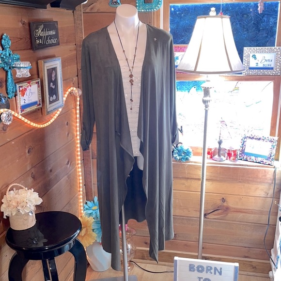 Philosophy Sweaters - PHILOSOPHY FAUX LEATHER long cardigan NWT GORGEOUS Swarovski crystal cross